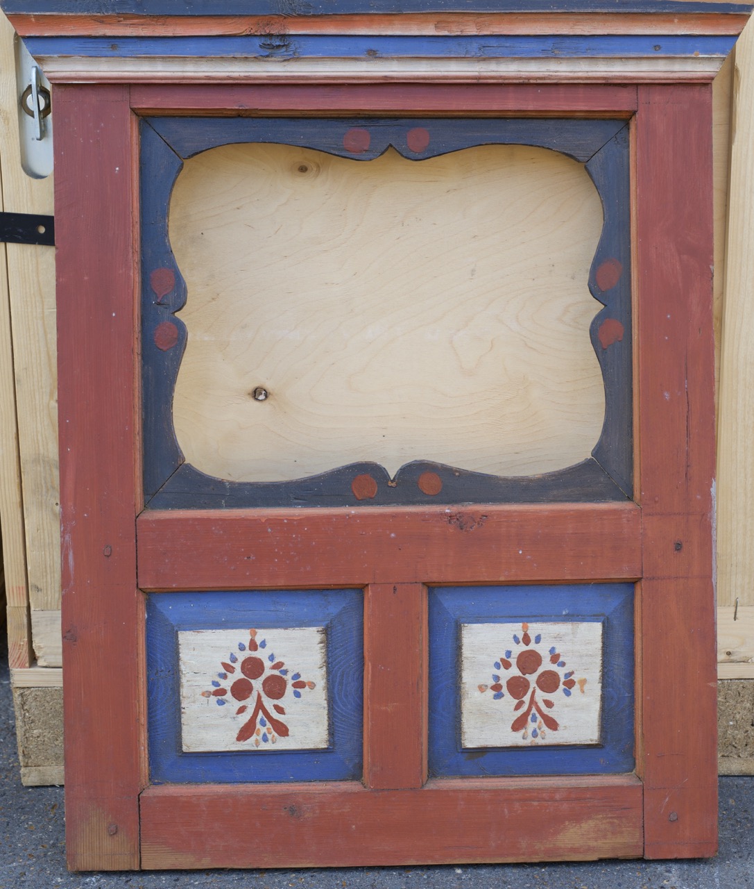 Wooden Folk Red/navy w/white lower panels/red flowers